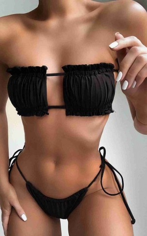 Angelsin Brezilya Model Büzgülü Bağlamalı Bikini Altı Siyah