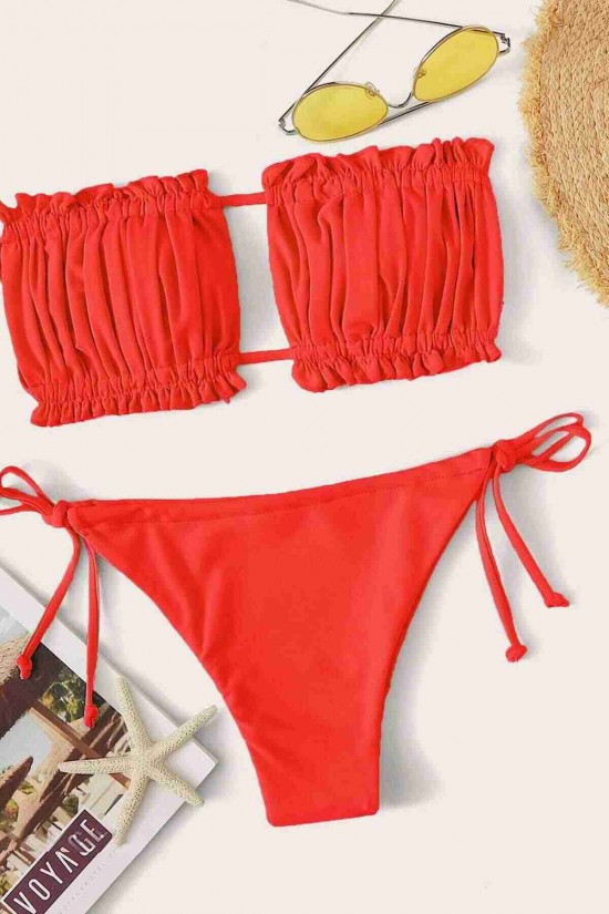 Angelsin Brezilya Model Büzgülü Bağlamalı Bikini üstü Kırmızı